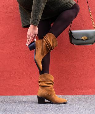 Boots dessus cuir velours avec tige plissée femme - Tanéo vue1 - TANEO - GEMO