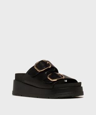 Mules compensées à larges brides et grosses boucles dorées femme - 5 Miles vue2 - 5 MILES - GEMO