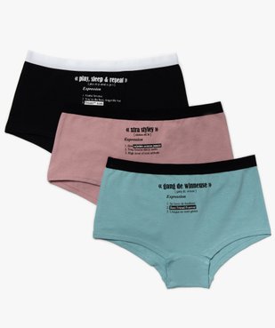 Boxers fille imprimés en coton bio stretch (lot de 3) vue1 - GEMO C4G FILLE - GEMO