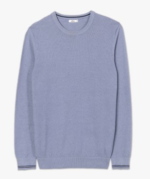 Pull homme à col rond en maille fantaisie et liserés au poignet vue4 - GEMO (HOMME) - GEMO