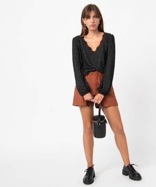 Pull femme en maille douce à col V en dentelle vue5 - GEMO(FEMME PAP) - GEMO