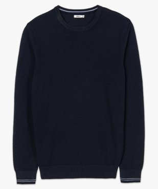 Pull homme à col rond en maille fantaisie et liserés au poignet vue4 - GEMO (HOMME) - GEMO