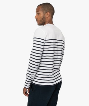 Tee-shirt homme rayé à manches longues et col rond vue3 - GEMO (HOMME) - GEMO