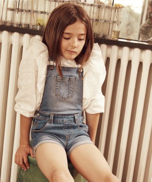 Salopette fille en jean coupe courte vue6 - GEMO (ENFANT) - GEMO