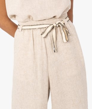 Pantalon femme contenant du lin avec ceinture à nouer vue5 - GEMO(FEMME PAP) - GEMO