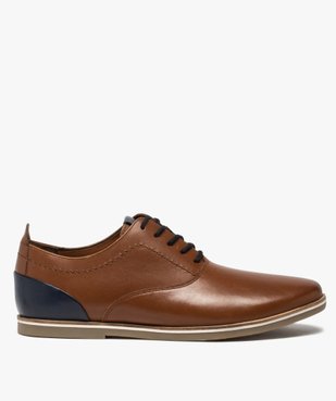 Derbies homme avec empiècement contrastant au talon Dessus cuir lisse vue1 - GEMO(URBAIN) - GEMO