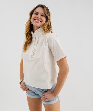Blouse à manches courtes avec volants sur le col femme vue1 - GEMO(FEMME PAP) - GEMO