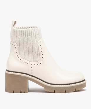 Boots femme à talon carré dessus verni avec col chaussette vue1 - GEMO(URBAIN) - GEMO