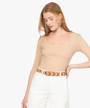 Tee-shirt femme à manches courtes en maille côtelée vue2 - GEMO(FEMME PAP) - GEMO