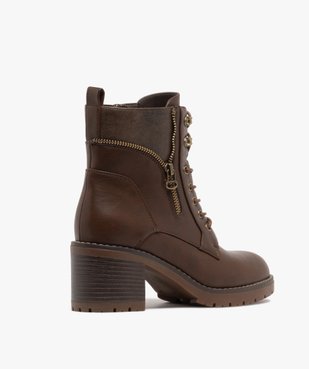 Boots femme à talon large et semelle crantée avec zip fantaisie vue5 - GEMO 4G FEMME - GEMO