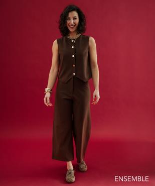 Ensemble top et pantalon fluide en maille extensible pour femme - GEMO