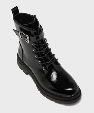 Boots montantes vernies look rangers à épaisse semelle crantée femme vue5 - 5 MILES - GEMO