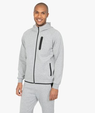 Sweat homme zippé à capuche et poches zippées vue3 - GEMO (HOMME) - GEMO