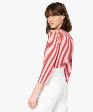 Tee-shirt femme rayé à manches longues en maille côtelée vue3 - Nikesneakers(FEMME PAP) - Nikesneakers