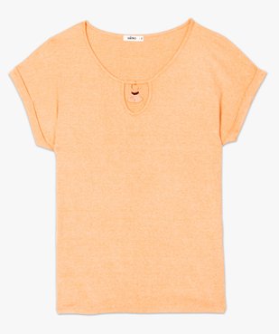 Tee-shirt femme en maille gaufrée avec petit bijou au col vue4 - GEMO(FEMME PAP) - GEMO