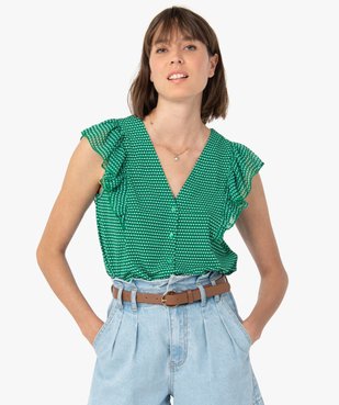 Tee-shirt femme à manches courtes avec volants sur les épaules vue1 - GEMO(FEMME PAP) - GEMO