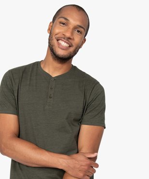 Tee-shirt homme chiné à manches courtes et col tunisien vue5 - GEMO 4G HOMME - GEMO