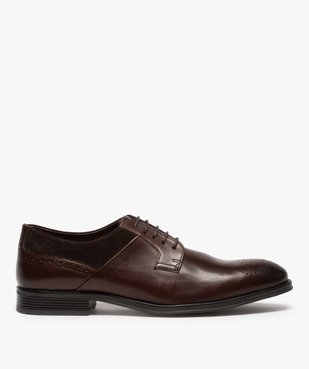 Derbies homme unis en cuir à bout fleuri vue1 - GEMO(URBAIN) - GEMO