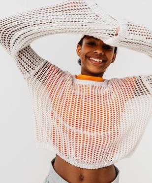 Pull court et loose en large maille ajourée fille vue4 - GEMO 4G FILLE - GEMO