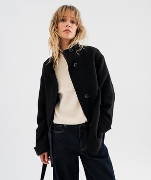 Manteau droit en laine à col montant et ceinture à nouer femme vue2 - GEMO(FEMME PAP) - GEMO