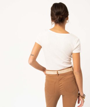 Tee-shirt femme en maille côtelée avec col V froncé vue3 - GEMO(FEMME PAP) - GEMO