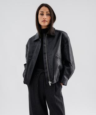 Blouson court coupe large en cuir imitation femme vue3 - GEMO(FEMME PAP) - GEMO