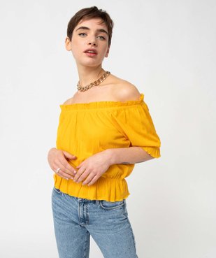 Tee-shirt femme à manches courtes avec finitions froncées  vue1 - GEMO(FEMME PAP) - GEMO