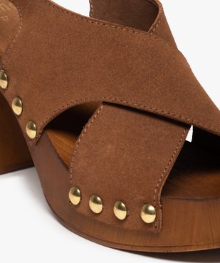 Sandales femme style sabots à talon dessus cuir clouté vue6 - GEMO(URBAIN) - GEMO