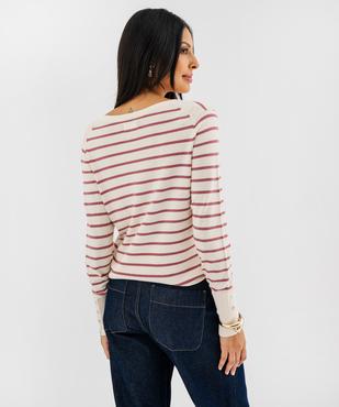 Pull fin en viscose avec col V et boutons aux poignets femme vue3 - GEMO 4G FEMME - GEMO