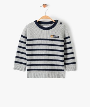 Pull bébé garçon en maille côtelée à rayures - LuluCastagnette vue1 - LULUCASTAGNETTE - GEMO