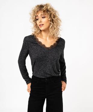 Tee-shirt à manches longues en maille avec col dentelle femme vue1 - GEMO(FEMME PAP) - GEMO