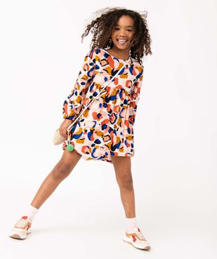 Robe fille fluide à manches longues et motifs vue1 - GEMO (ENFANT) - GEMO