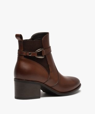 Boots femme à talon carré dessus en cuir uni à zip et bride à boucle fantaisie - Taneo vue4 - TANEO - GEMO