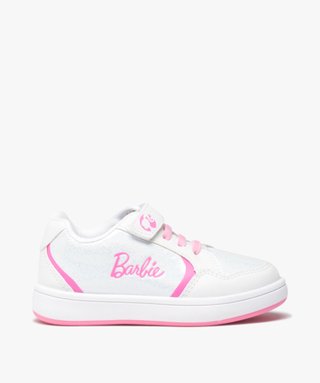 Baskets fille pailletées à scratch et à lacets - Barbie blanc