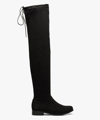 Bottes femme cuissardes en suedine unie a col ajustable