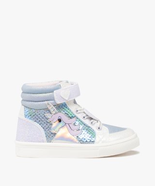 Baskets fille mid cut licorne avec sequins et paillettes