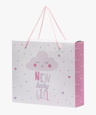 boite cadeau bebe fille avec motif nuage en carton recycle blanc