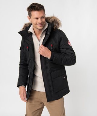 Parka homme avec capuche a bord amovible noir GEMO