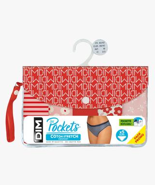 Dim Culottes Femme Lot de 5 | Les Pockets Ecodim | Coton & Élasthanne | Ceinture Confort | Multicolores | Invisibles sous Les Vêtements