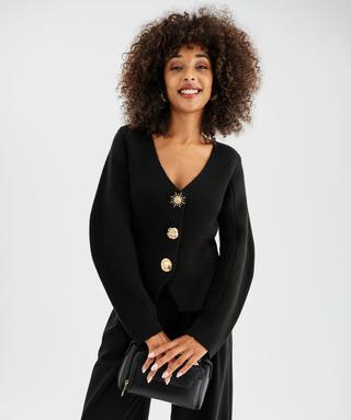 Gilet col V avec boutons fantaisie femme