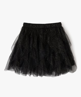 Jupe En Jean évasée Plissée Pour Petite Fille - Avec Short Intégré - Couleur Noir - Tissu Polyester Léger