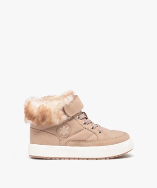 Baskets fille mid cut unies avec col fourre beige GEMO