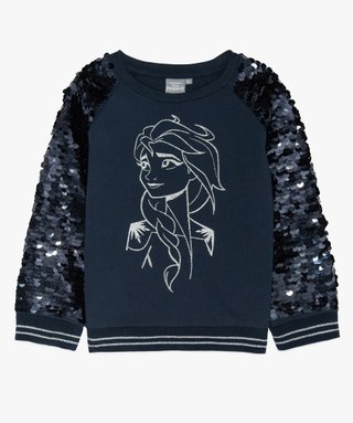 Sweat fille avec manches en sequins et motif Reine des Neiges GEMO