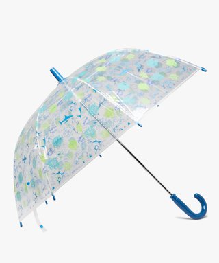 Parapluie Enfant Dome Transparent - Design Mignon Anti-Vent Protection Pluie - Point Bleu S