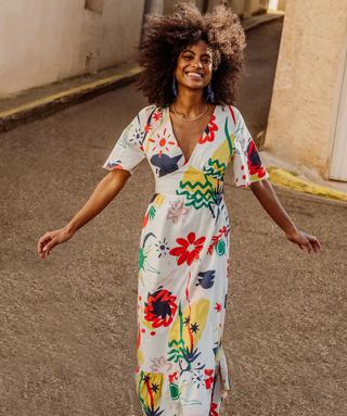 Robe SOGGO Taille 38 Manches Longues Multicolore - Satin, Capuche, Occasion Très Bon État