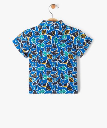 Chemise Huk Homme Manches Courtes - Imprimé Géométrique Bleu Océan - Taille XXL
