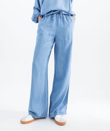 Pantalon large en Lyocell avec ceinture élastique femme bleu GEMO
