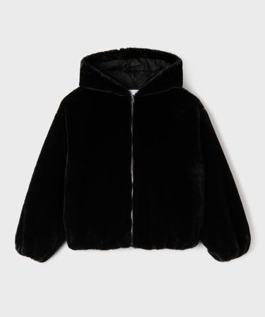 Blouson oversize en fourrure imitation à capuche fille noir | GEMO