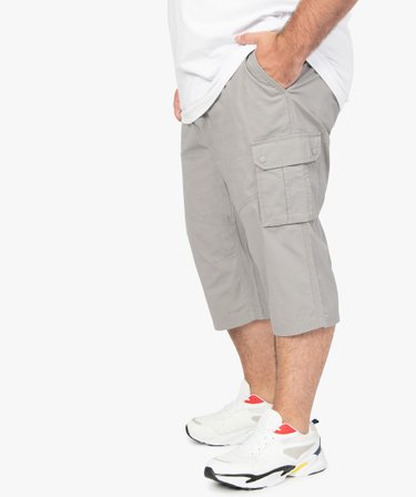 Pantacourt homme grande taille en toile unie avec larges poches gris clair GEMO
