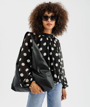 Blouse à pois en voile avec lien dans le dos femme noir | GEMO